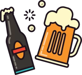  Digital png illustration of bottle and glass of beer on transparent background © vectorfusionart