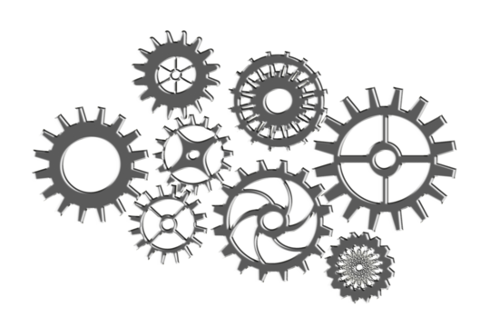 Digital png illustration of gray cogs on transparent background