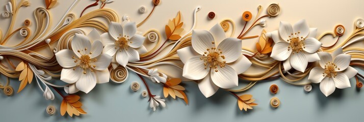 Close Quilling Papers On Beige Background , Banner Image For Website, Background abstract , Desktop Wallpaper