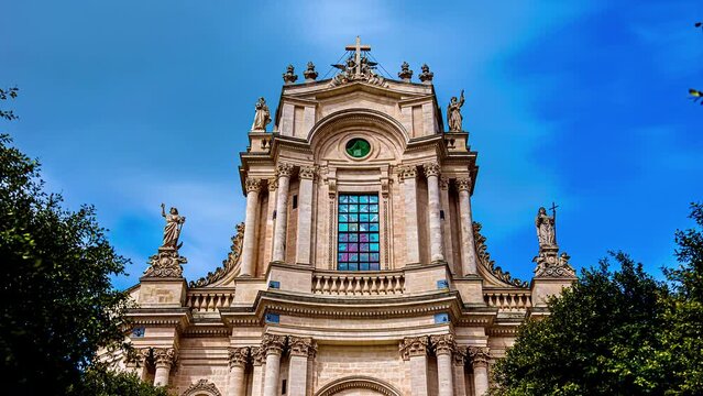 Beautiful church of small township in Sicily island, time lapse view