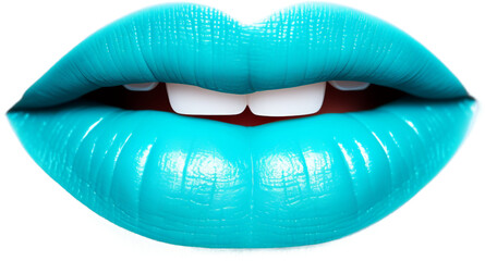 Blue Smiling Mouth Isolated on Transparent Background