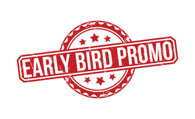 Early Bird Promo Red Rubber Stamp vector design.