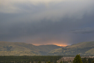 fog and rainbow over the mountains