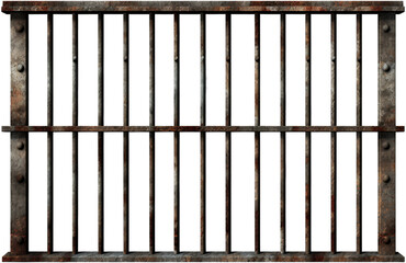Jail Cell Bar Isolated on Clear Background, Vintage Iron Element