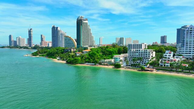 The beach is an iconic destination, a paradise for marine enthusiasts. A lively shoreline filled with diverse hotels, delectable restaurants, and charming souvenir shops. Pattaya Beach, Thailand.
