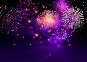 vibrant spectacle of gold and dark violet fireworks and bokeh
