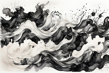 Black and white abstract watercolor background. Hand-drawn illustration.