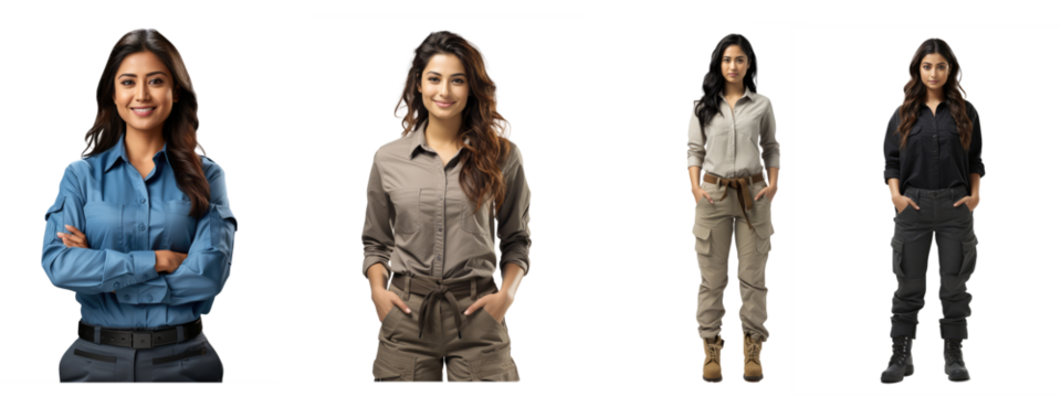 Asian woman courier wears an work shirt