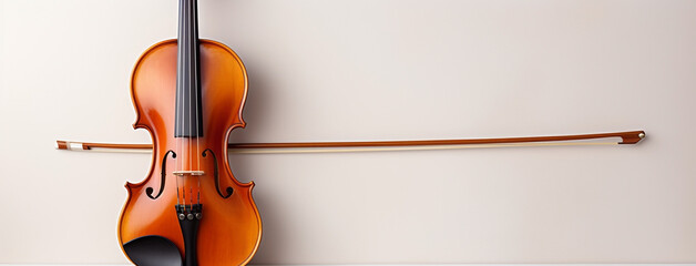 A wide banner of an isolated violin in white background