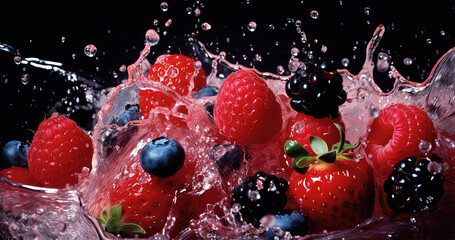 strawberries and blueberries In the water