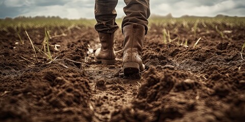 person walking in soil in a field, generative AI