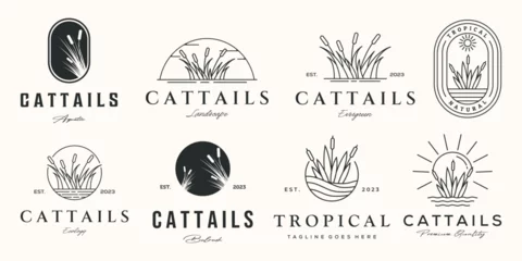 Fotobehang set of cattail logo line art vector illustration concept template icon design, collection of nature cattail plant with badge and symbol concept vector illustration logo design © Asnada