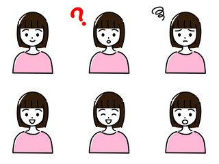 小学生高学年から中学生くらいの女の子の、色々な表情のセット