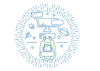 イラスト素材: 在宅勤務・eラーニング・オンラインゲームを楽しむ女子