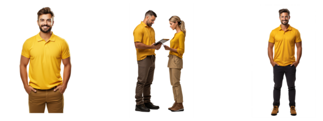 professional looking 32 year old Caucasian male landscaper wearing  yellow gold polo shirt