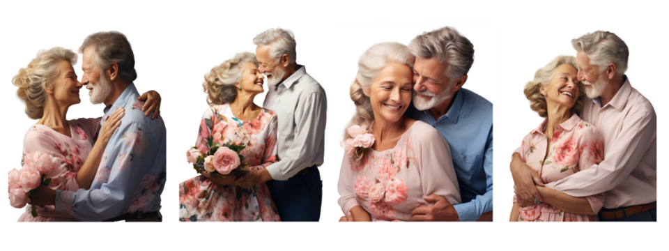 Senior couple embracing each, inspired, expressing love, light brown and pink - Powered by Adobe