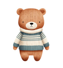 Illustration of a cute bear wearing sweater isolated on transparent background