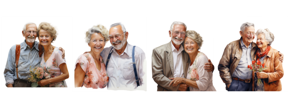 cute elderly couple, oil painting