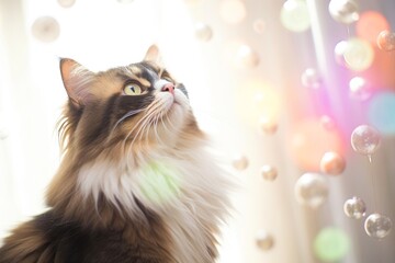 Close-up of cute cat gazing at something with beautiful bokeh background