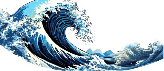Panele Szklane  Illustration of big ocean wave or panorama of big tsunami, used for Japanese vintage style painting,