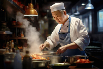 「食文化の匠：中華料理の職人たちが魅せる、料理の熟練した技術」 - obrazy, fototapety, plakaty