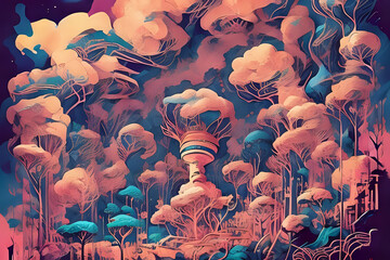 Cartoon hand drawn doodles illustration