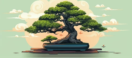 Fotobehang Japanese bonsai trees grown in pots. Beautiful realistic trees. Bonsai style tree. Decorative vector illustration of a small tree. Nature art © siti