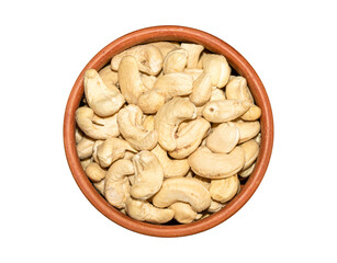 Roasted cashew nuts in a bowl isolated on a transparent background. Clipping path is included for easy selection