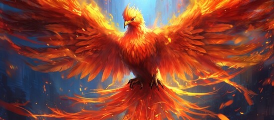 illustration Phoenix bird, fire bird. Burning birds. Mystic bird.