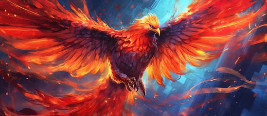 Fotobehang illustration Phoenix bird, fire bird. Burning birds. Mystic bird. © siti
