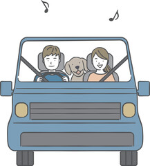 愛犬を乗せてドライブを楽しむ若いカップル