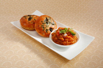 Pav Bhaji or Mumbai Style Bhaji Pav - Indian Spicy Food