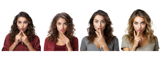 Young woman with her index finger placed on her lips