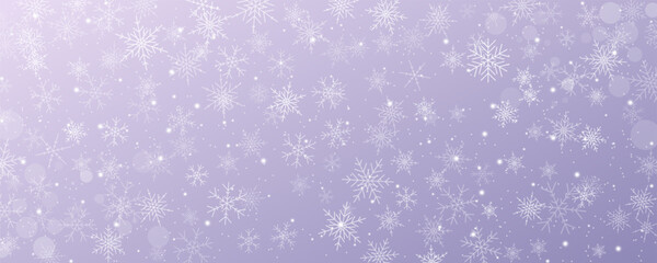 Christmas snowy background. Cold pink winter sky. Vector ice blizzard on gradient texture with flakes. Festive new year theme for season sale wallpaper.