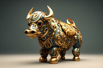  Golden bull  animal in the Chinese zodiac  , generated ai - obrazy, fototapety, plakaty