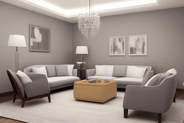 Creative Drawing Room, Wall Paint Color Primer Gray with Sofa