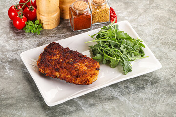 Tasty roasted breaded meat schnitzel