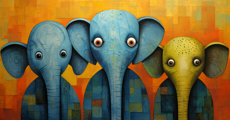 Whimsical Trio Elephant Parade: A Spectrum of Serenity