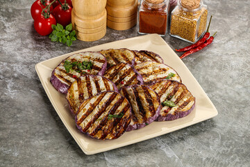 Grilled eggplant slices with cilantro