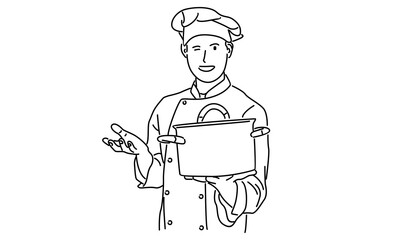 line art of chef holding pot of meal