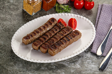 Grilled beef kebab minced meat
