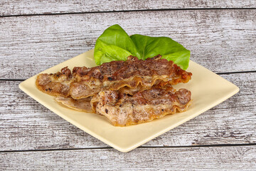 Roasted sliced pork fat bacon