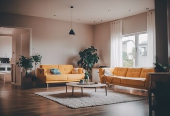 Modern Living Room Interior Design Inspiration with Orange Color Theme