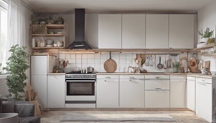 Modern Minimalist Scandinavian Kitchen Interior Design Decoration Inspiration in White Color