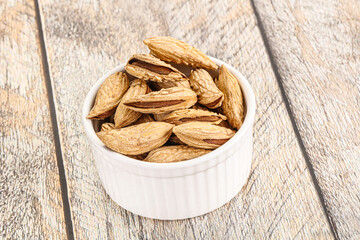 Shelled dry almond nut heap