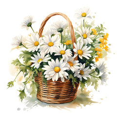 Fototapeta na wymiar Daisies, Flowers, Watercolor illustrations