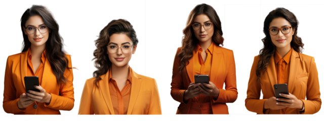 Young fun employee business woman corporate lawyer wear classic formal orange suit glasses work 