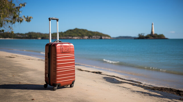 suitcase on the beach HD 8K wallpaper Stock Photographic Image 