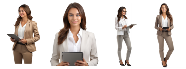 female marketing specialist holding an tablet standing