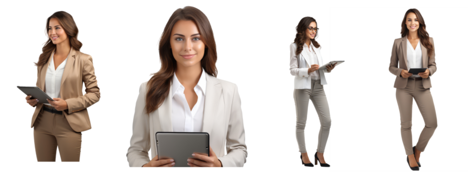 female marketing specialist holding an tablet standing